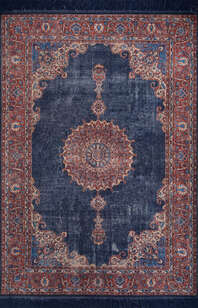 Eskitme Vintage Desenli Dokuma Taban Dekoratif Lacivert Halı HS 87 (1)