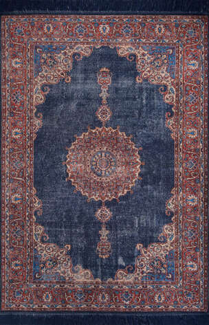 Eskitme Vintage Desenli Dokuma Taban Dekoratif Lacivert Halı HS 87 - 1