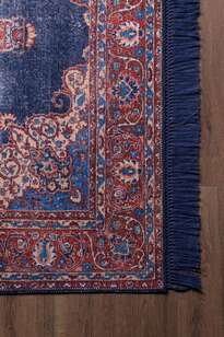 Eskitme Vintage Desenli Dokuma Taban Dekoratif Lacivert Halı HS 87 (4)