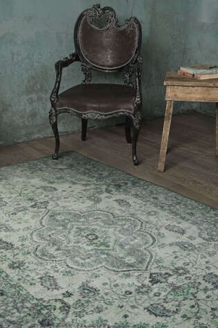 Eskitme Vintage Desenli Dokuma Taban Dekoratif Yeşil Halı HS 139 - 2