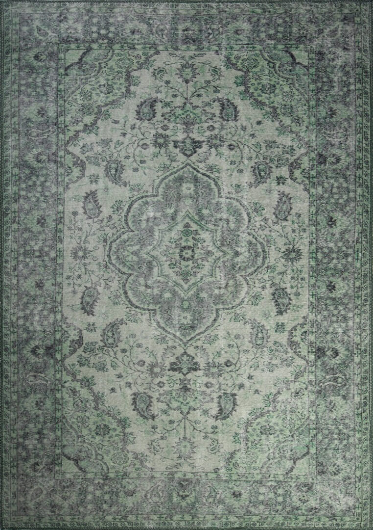Eskitme Vintage Desenli Dokuma Taban Dekoratif Yeşil Halı HS 139