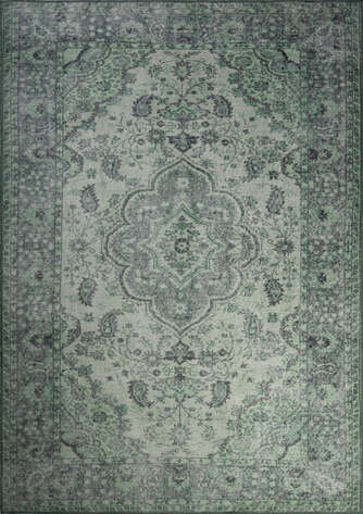 Eskitme Vintage Desenli Dokuma Taban Dekoratif Yeşil Halı HS 139 - 1