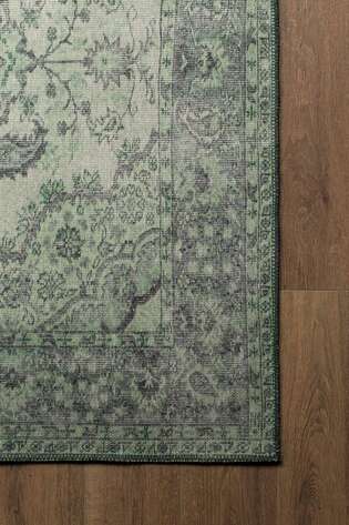 Eskitme Vintage Desenli Dokuma Taban Dekoratif Yeşil Halı HS 139 - 3