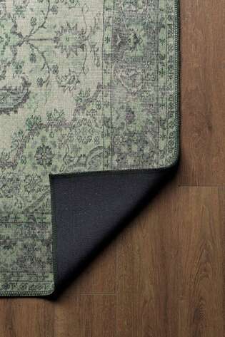 Eskitme Vintage Desenli Dokuma Taban Dekoratif Yeşil Halı HS 139 - 6