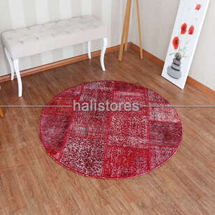 Bordo Yuvarlak Patchwork Halı (2)