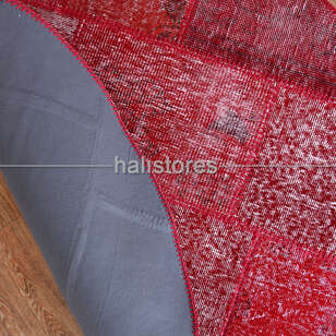 Bordo Yuvarlak Patchwork Halı (5)