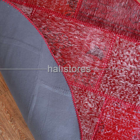 Bordo Yuvarlak Patchwork Halı - 5