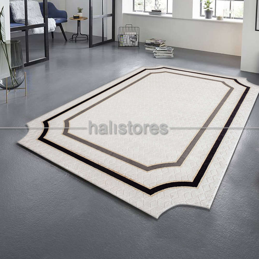 Çerçeveli Halı Bej-Siyah DP6089