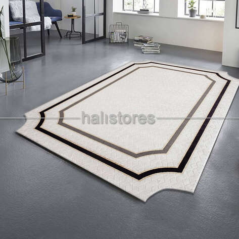 Çerçeveli Halı Bej-Siyah DP6089 - 1