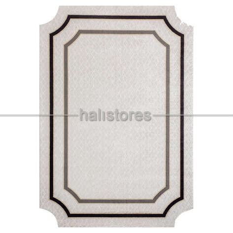 Çerçeveli Halı Bej-Siyah DP6089 - 2