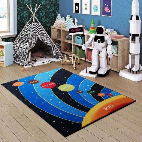 Halıstores Çocuk Halısı Anti-Slip Galaxy Mavi - 1
