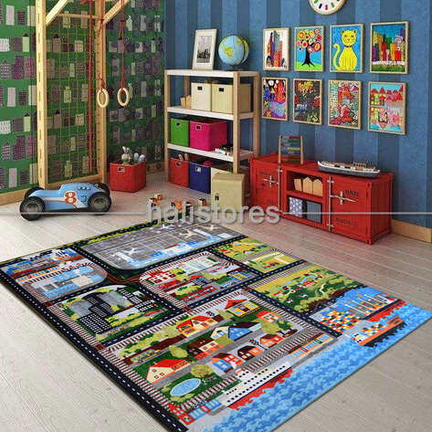 Halıstores Çocuk Halısı City Tour Anti-Slip Gri - 1