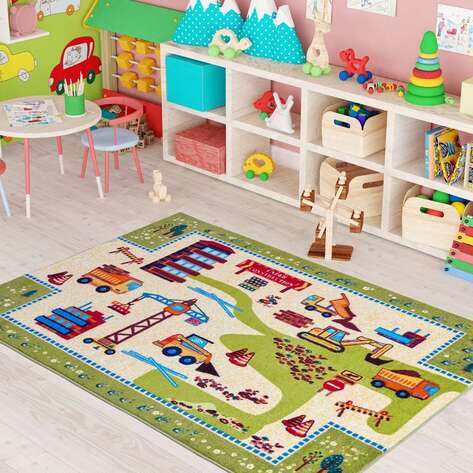Halıstores Çocuk Halısı Construction Anti-Slip Yeşil - 1