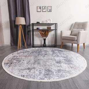 Dekoratif Desenli Tual Gri Yuvarlak Halı Zen (2)
