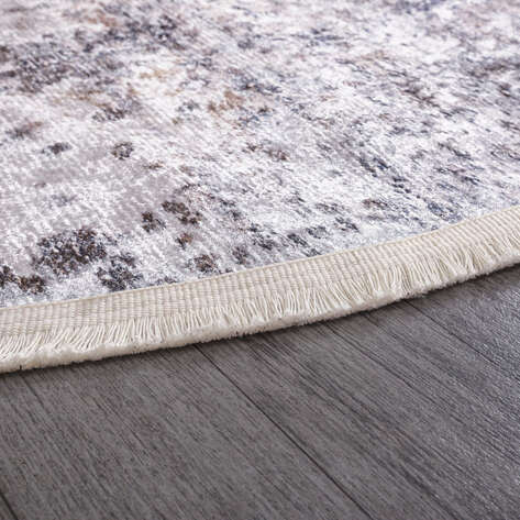 Dekoratif Desenli Tual Gri Yuvarlak Halı Zen - 5