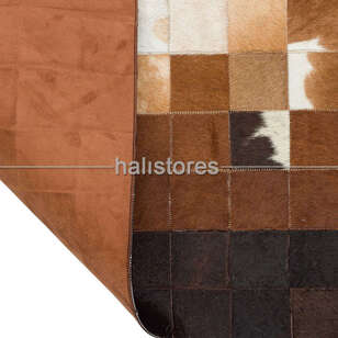 Deri Kahve-Krem Patchwork Halı (4)