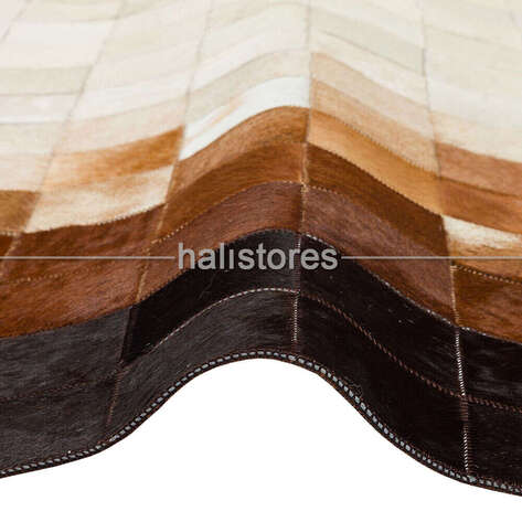 Deri Kahve-Krem Patchwork Halı - 3