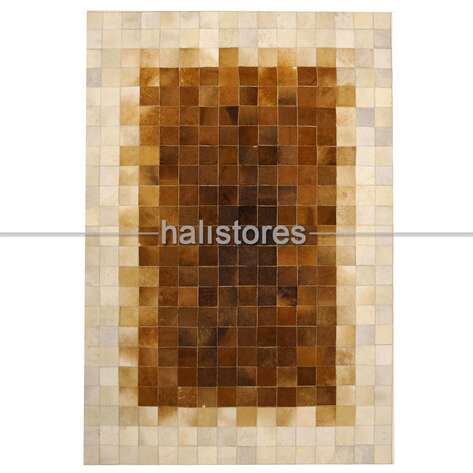 Deri Krem-Kahve Patchwork Halı - 2
