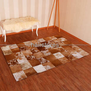 Deri Patchwork Halı Açık Kahve (2)
