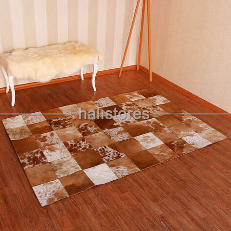 Deri Patchwork Halı Açık Kahve - 2