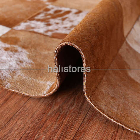 Deri Patchwork Halı Açık Kahve - 4