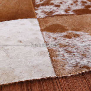 Deri Patchwork Halı Açık Kahve (6)