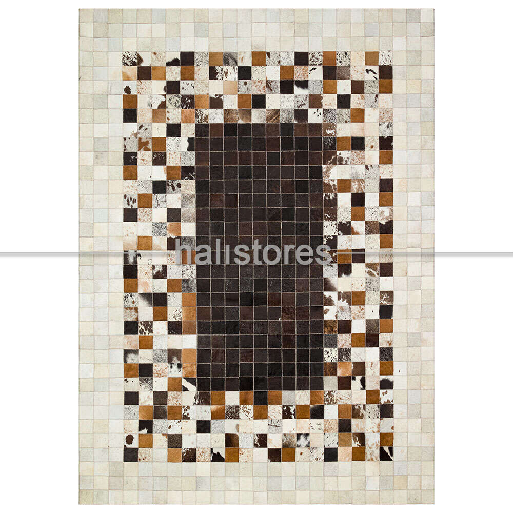 Deri Patchwork Halı Bej-Kahve