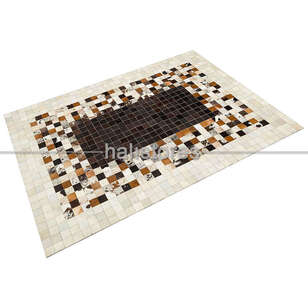 Deri Patchwork Halı Bej-Kahve (2)