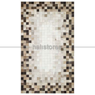 Deri Patchwork Halı Beyaz-Bej Geçişli (1)