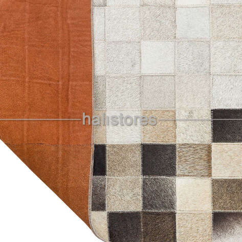 Deri Patchwork Halı Beyaz-Bej Geçişli - 4