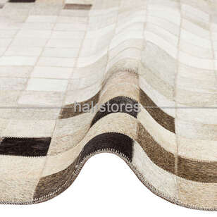 Deri Patchwork Halı Beyaz-Bej Geçişli (3)