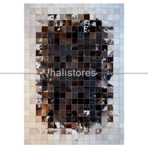 Deri Patchwork Halı Beyaz-Kahve Geçişli - 2