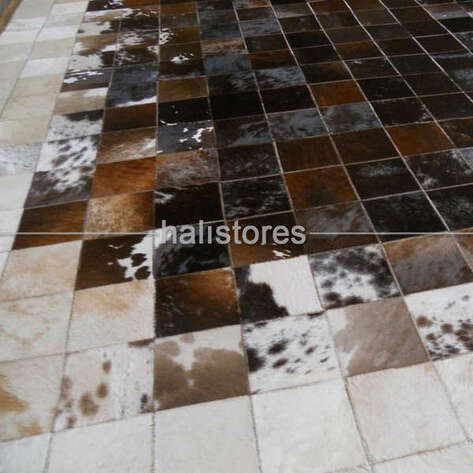 Deri Patchwork Halı Beyaz-Kahve Geçişli - 4