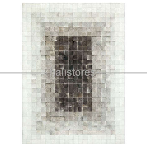Deri Patchwork Halı Beyaz-Koyu Kahve Geçişli - 2