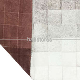 Deri Patchwork Halı Beyaz-Koyu Kahve Geçişli (5)
