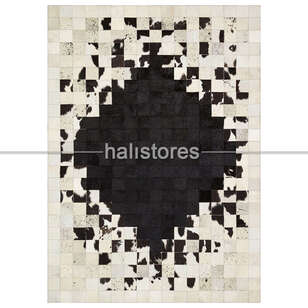 Deri Patchwork Halı Beyaz-Siyah Geçişli (1)