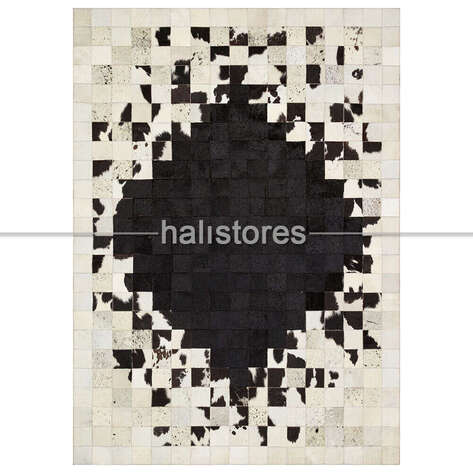 Deri Patchwork Halı Beyaz-Siyah Geçişli - 1