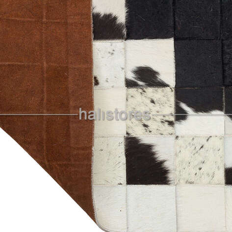 Deri Patchwork Halı Beyaz-Siyah Geçişli - 4
