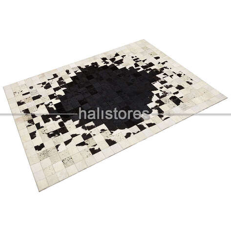 Deri Patchwork Halı Beyaz-Siyah Geçişli - 2