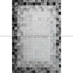 Deri Patchwork Halı Gri-Beyaz Geçişli (1)
