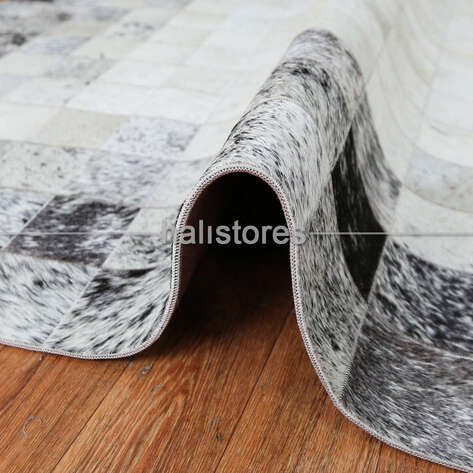 Deri Patchwork Halı Gri-Beyaz Geçişli - 4