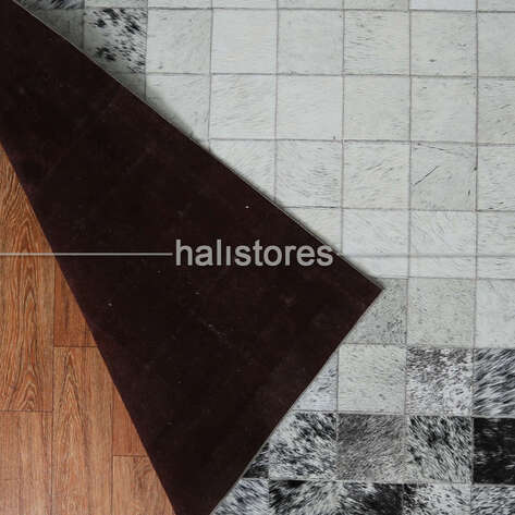 Deri Patchwork Halı Gri-Beyaz Geçişli - 7