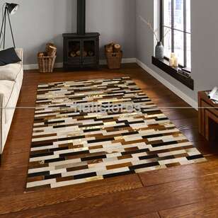 Deri Patchwork Halı Kahve - Bej (1)