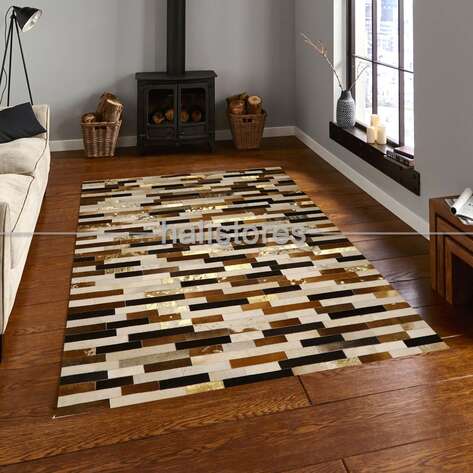 Deri Patchwork Halı Kahve - Bej - 1