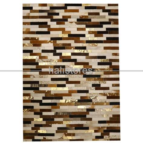 Deri Patchwork Halı Kahve - Bej - 3