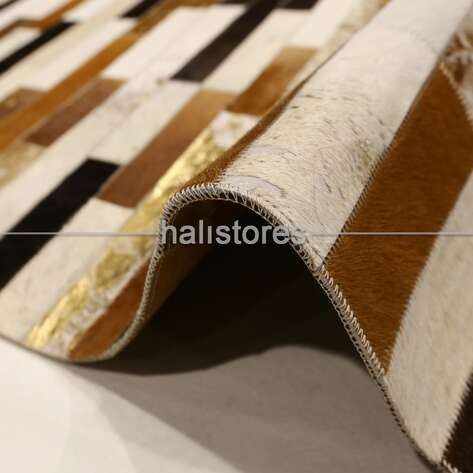 Deri Patchwork Halı Kahve - Bej - 5