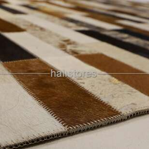 Deri Patchwork Halı Kahve - Bej (6)