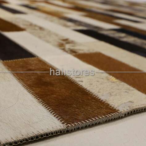 Deri Patchwork Halı Kahve - Bej - 6