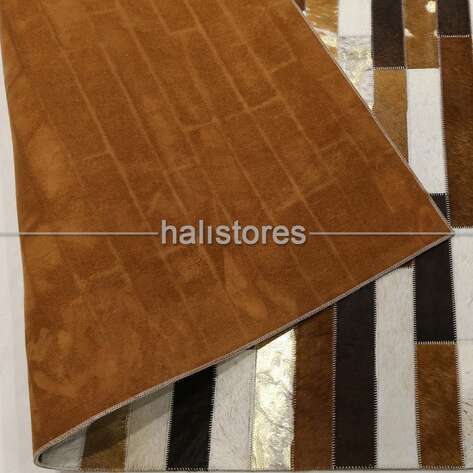 Deri Patchwork Halı Kahve - Bej - 7