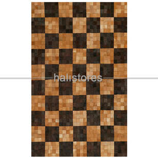 Deri Patchwork Halı Kahve (2)